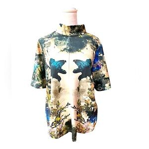 ASOS Maternity Colorful Floral Print Short Sleeve Mock Turtle Neck Shirt -Sz 8